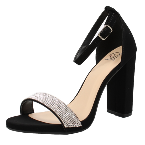 Black Shiny Studs Wide Strap Ankle Strap Sandal - Picture 2 of 6